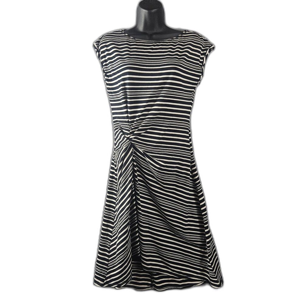 New Max Edition Dress Sz Small Striped Knot Waist Midi Short Sleve Jersey